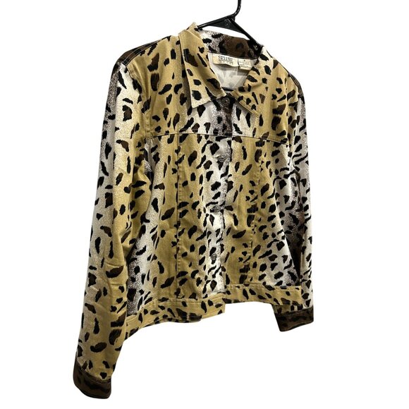 Vintage 90s Selene Sport Leopard Print Button Front Jacket Size 8 - Picture 3 of 8